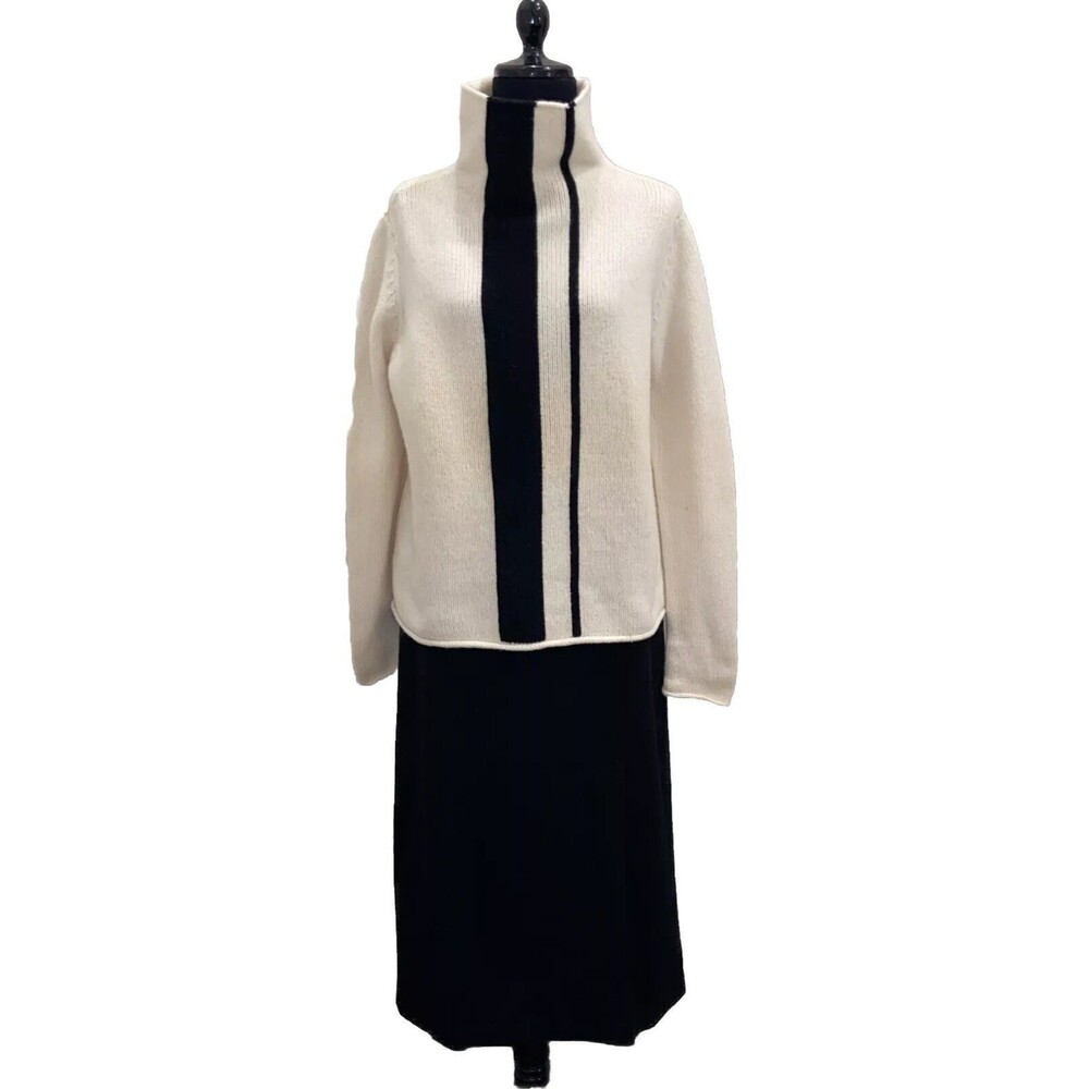 Rosanna Cream & Black Lambswool High Neck Sweater Size Large